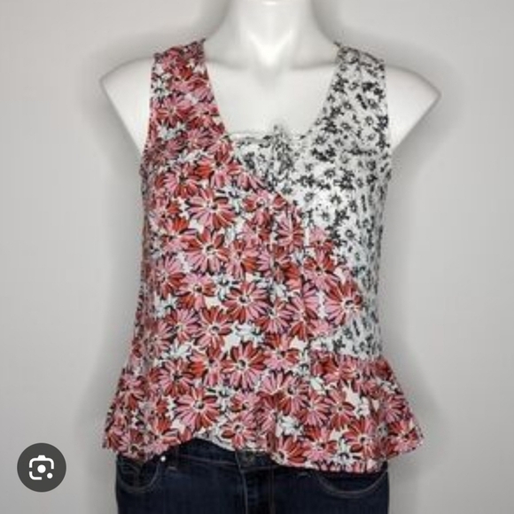 CAbi Red Pink Asymmetrical Tie Front Sleeveless Blouse - Picture 2 of 8